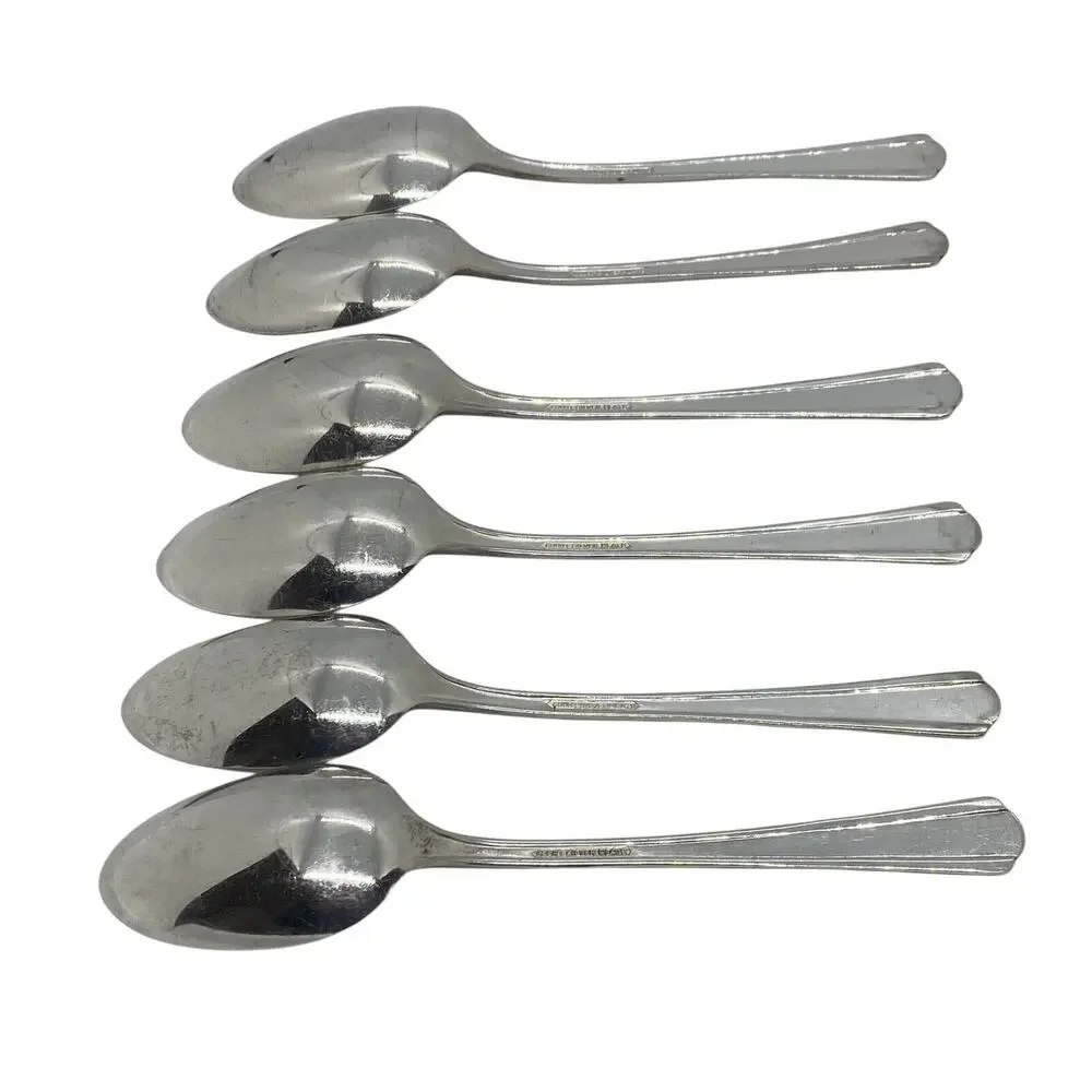 Six Court Silverplate 7 1/4” Place Oval Glossy Soup Spoons International 1939